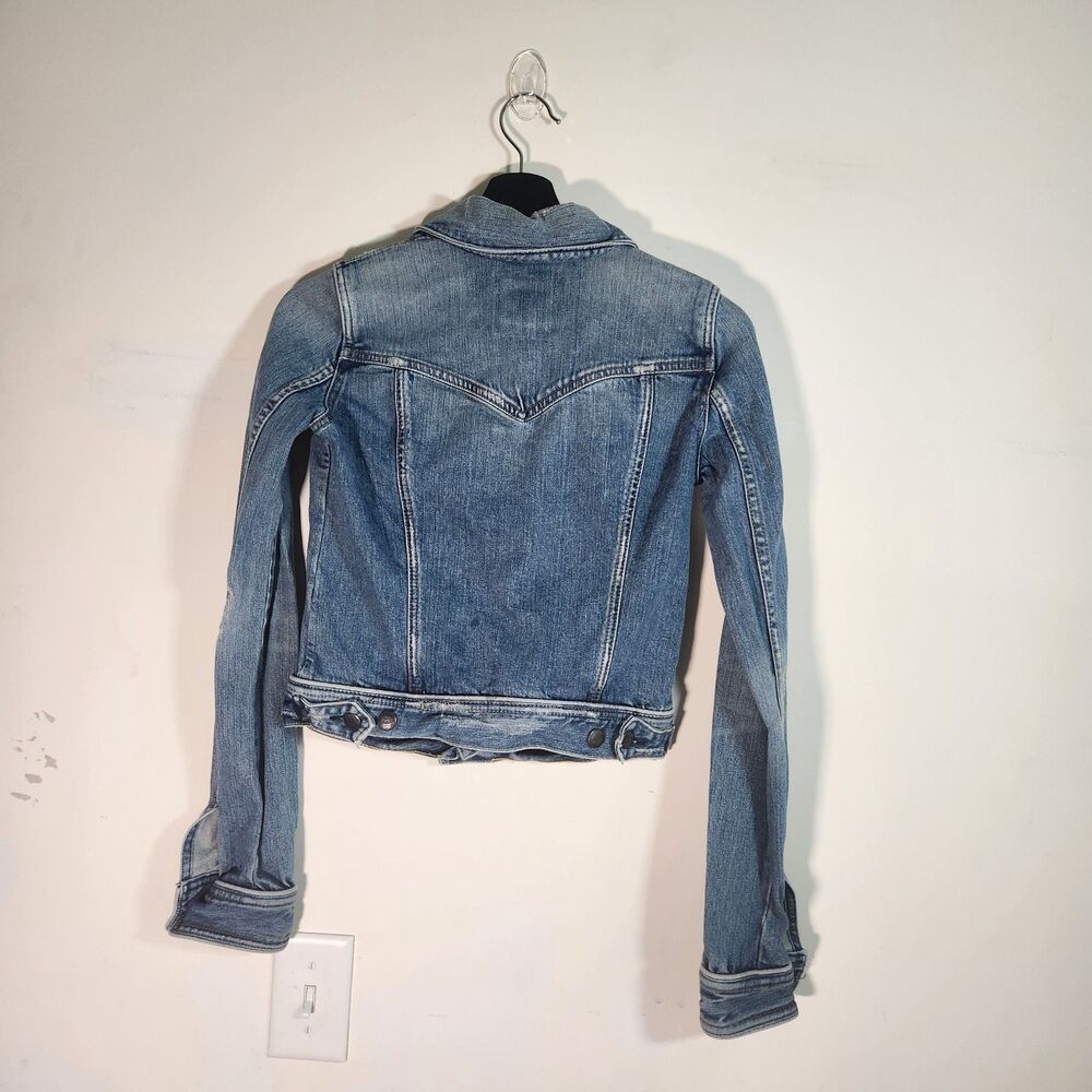 Abercrombie & Fitch Jean Jacket Small Woman Blue Denim Distressed Small - Picture 3 of 12
